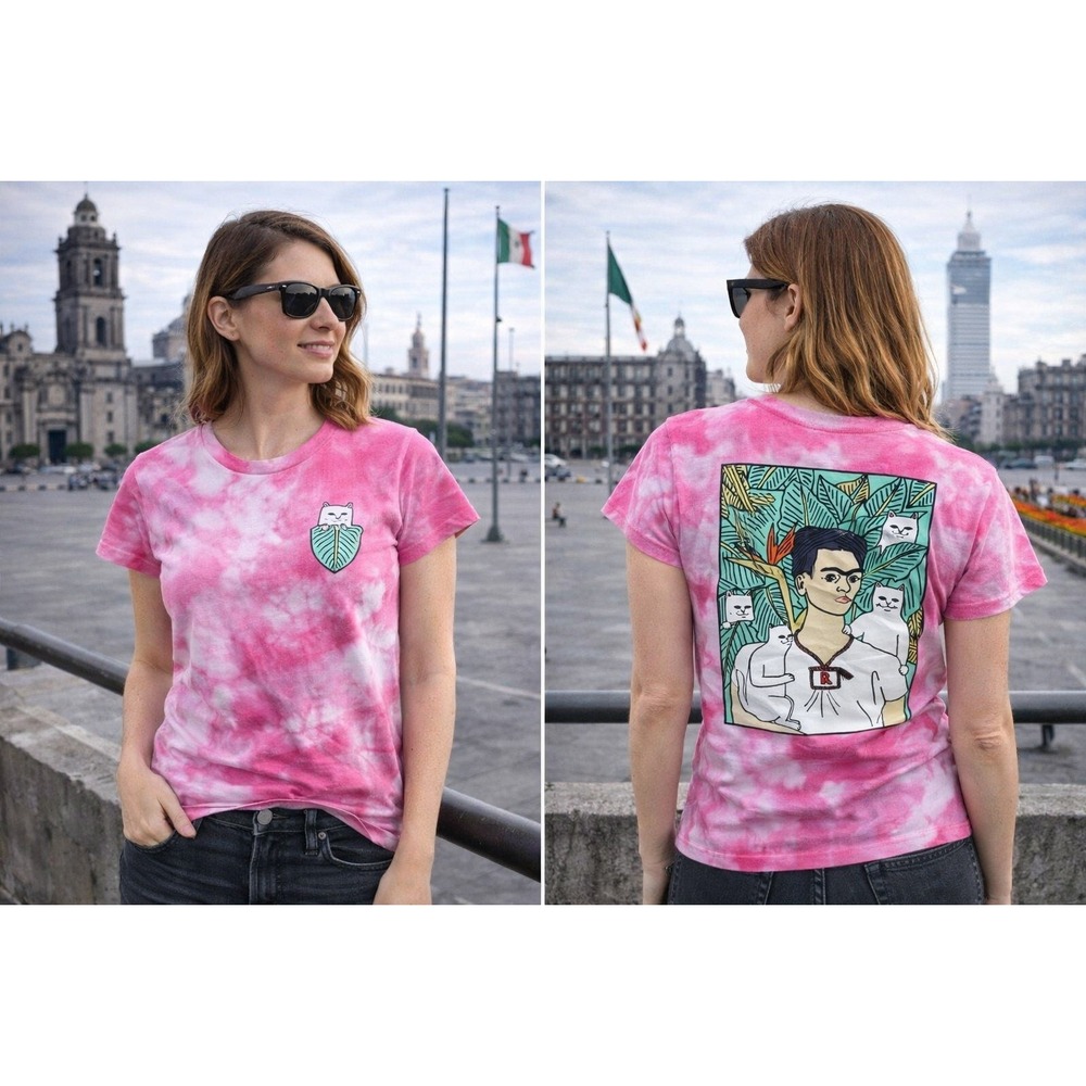 Ripndip Tie Dye Frida Kahlo Cat Graphic T Shirt‎ Pink XS